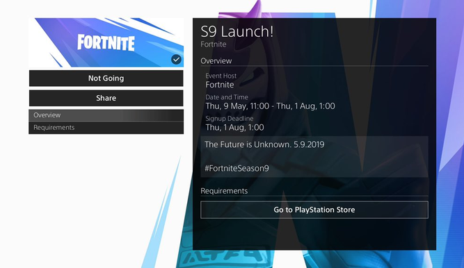 informacion de la temporada 9 de fortnite en la playstation store - teaser temporada 9 fortnite filtrado