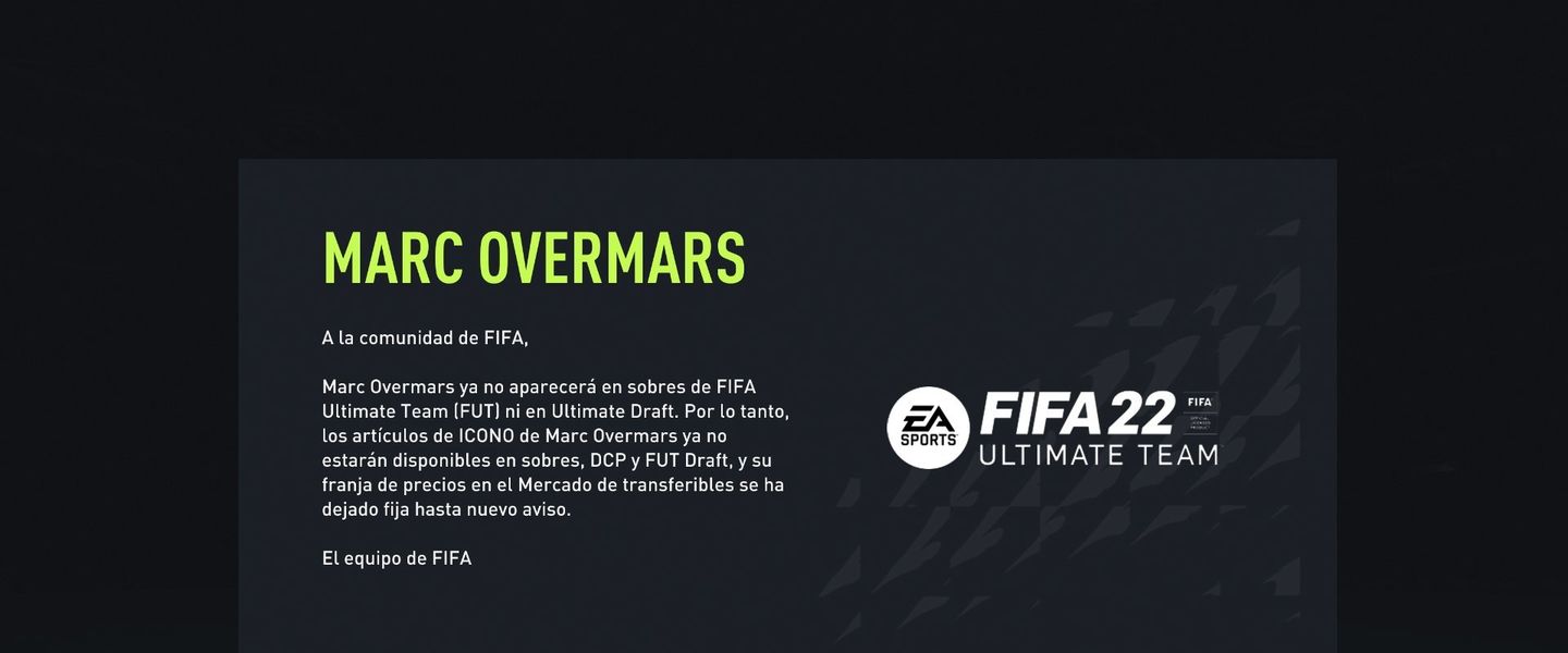 Marc Overmars desaparece de los sobres de FIFA 22