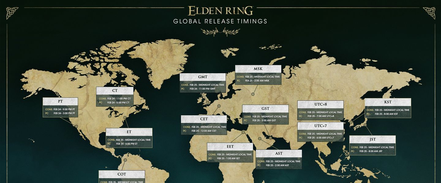 Mapa oficial de horarios de Elden Ring