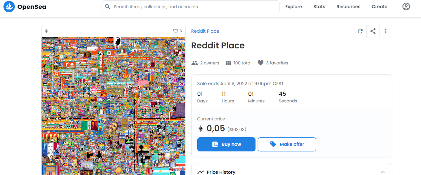 OpenSea y la venta del Reddit Place como un NFT