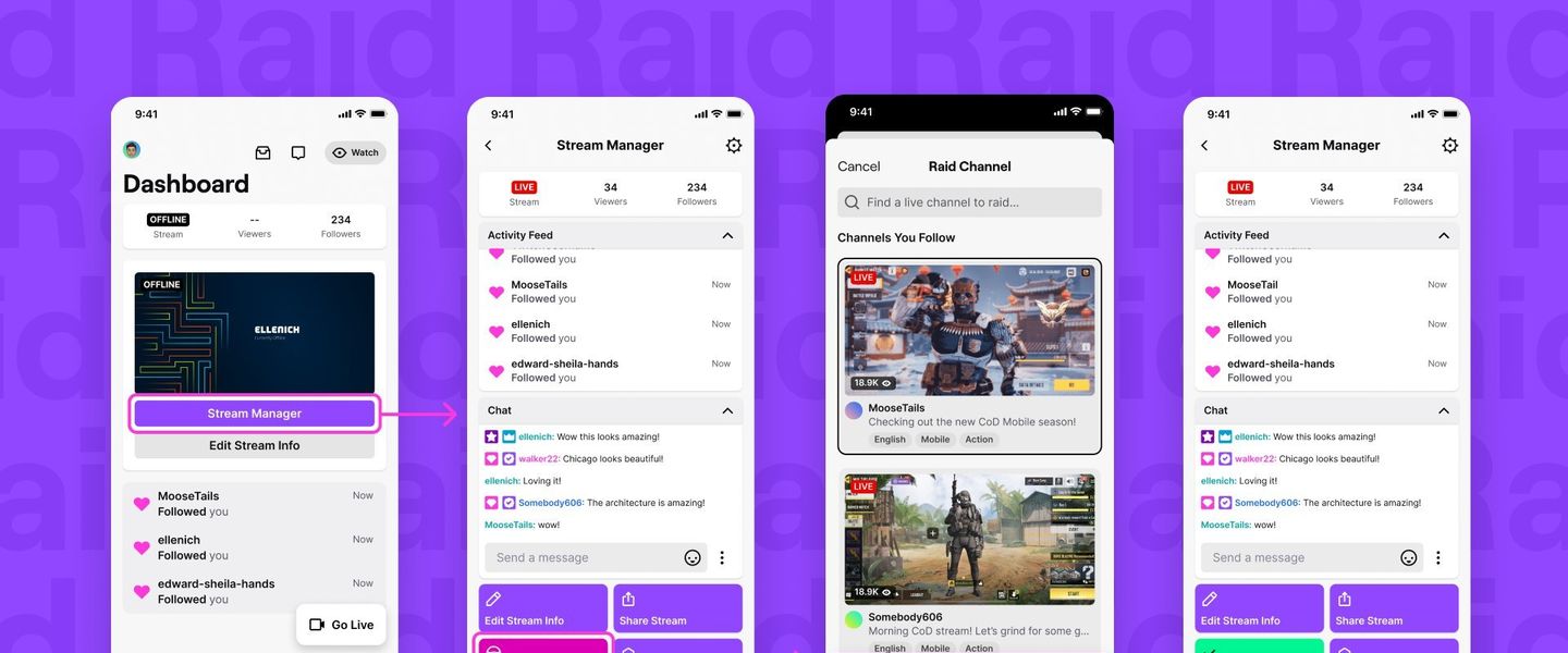 Twitch ya permite hacer raids en la app oficial de teléfonos móviles