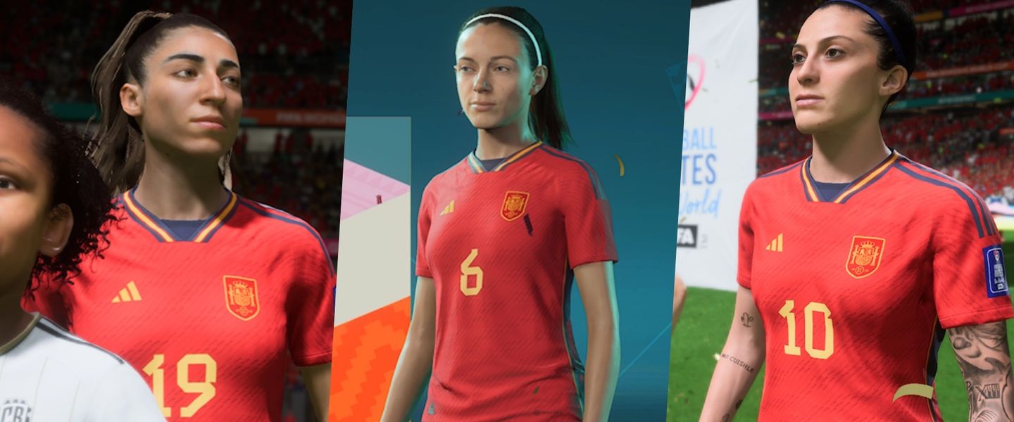 Olga Carmona, Aitana Bonmatí y Jennifer Hermoso en FIFA 23