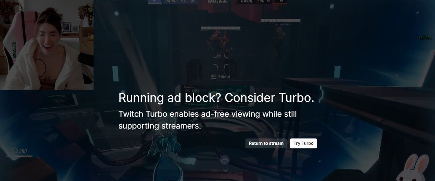 El mensaje que aparece ahora en Twitch si usas Adblock para bloquear anuncios